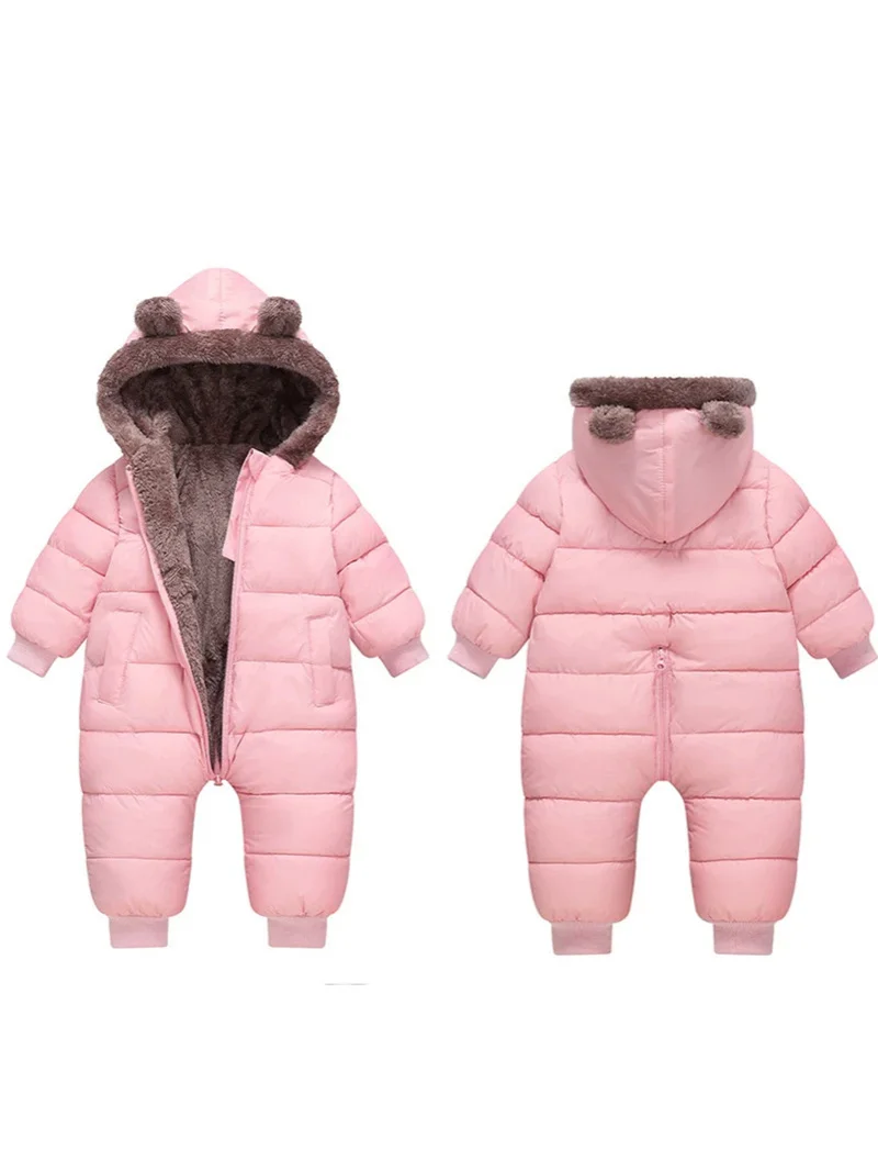 Jungen Mädchen Fleece-Gefütterte Strampler Winter Neugeborene Dicke Plüsch-Warme Bodys Babykleidung Kinder Gepolsterte Kapuzenjacken 0-3 Jahre – Detail 3
