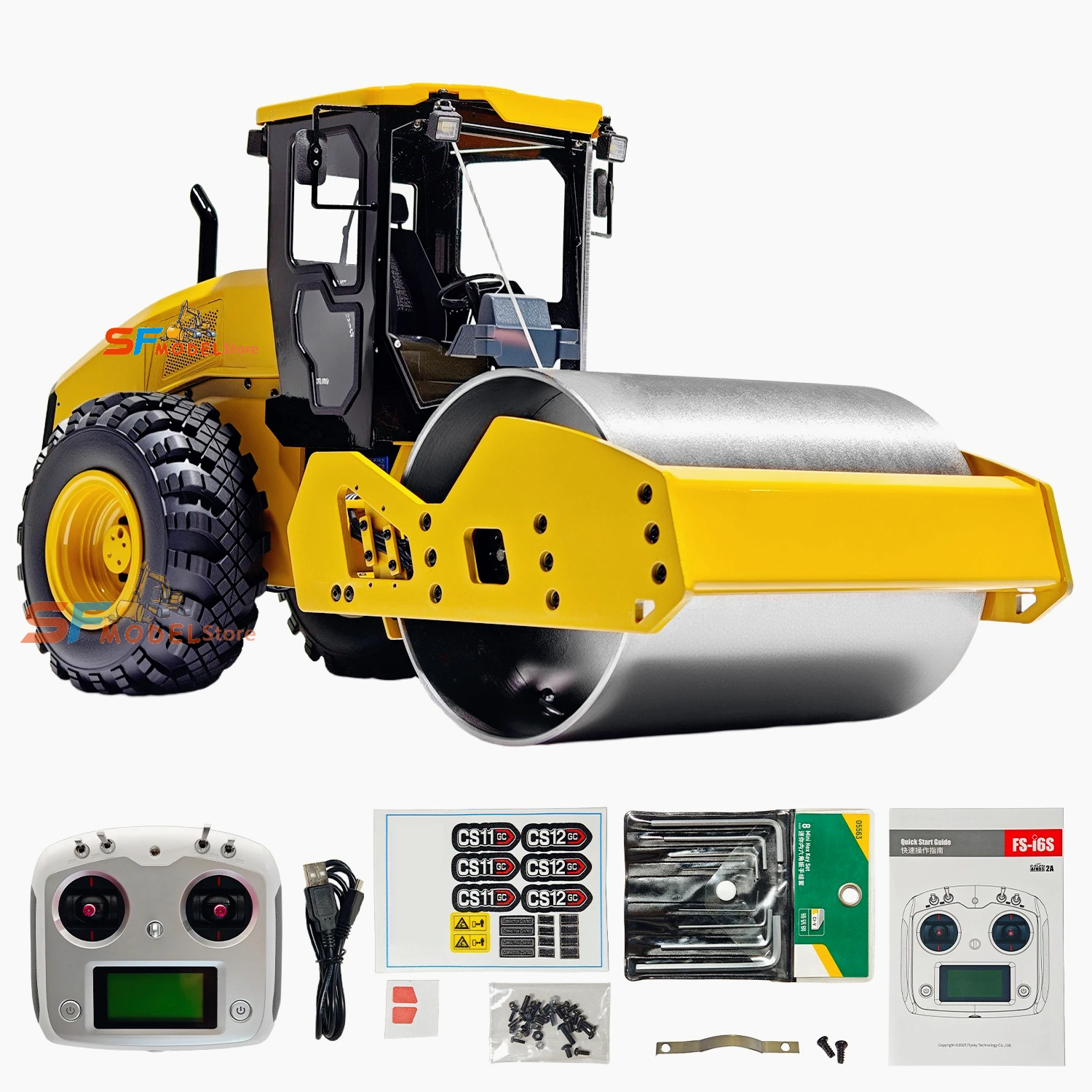 CS11 Metal RC Road Roller 1/14 Scale Remote Control Hydraulic Road Roller Engineering Machinery Model Remote Control Car Toy