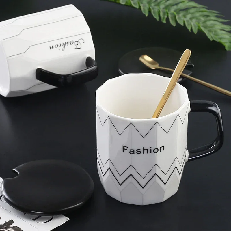 400ml Ceramic Mug White Coffee Mug Tea Cup Home Office Porcelain Coffee Cups with Lid Big Breakfast Milk Tea Mug Gift Drinkware