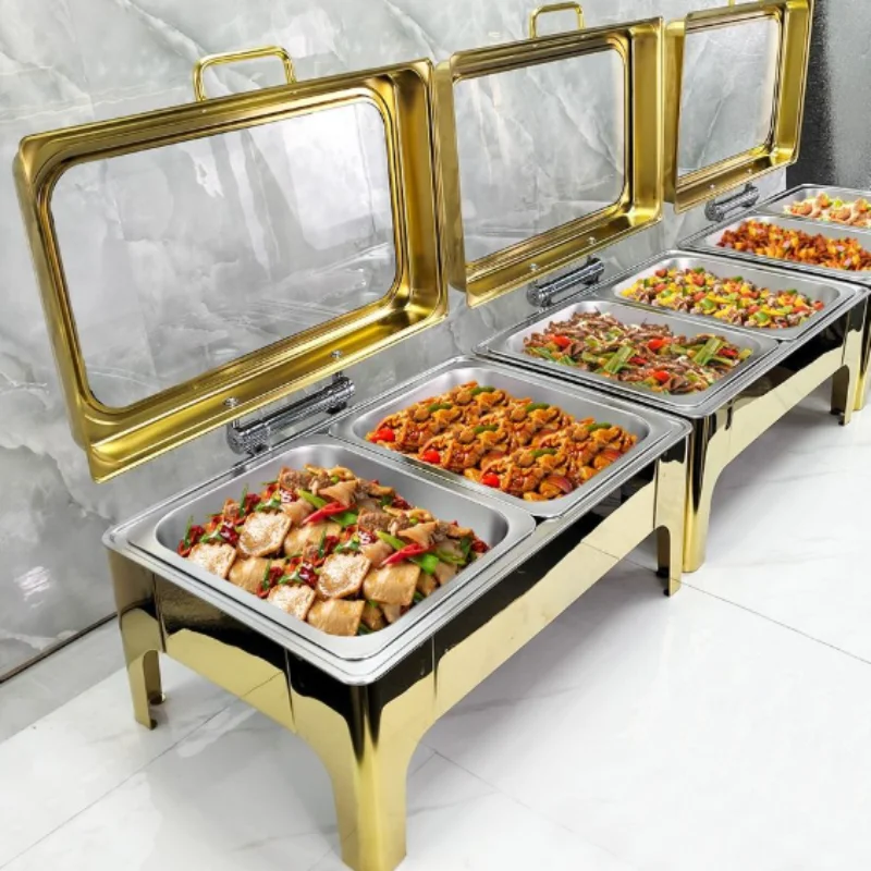 Luxury 9L Gold Stainless Steel Fuel Power Royal Modern Luxury Dining Set Inner Hot Pot Heater Food Restaurant Supplies
