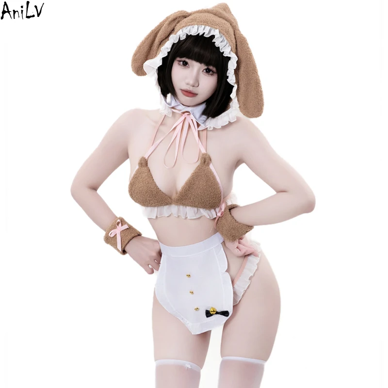 

AniLV Winter Warm Fluffy Sexy Lingerie Anime Girl Bunny Maid Outfit Christmas Reindeer Unifrom Pajamas Erotic Costumes Cosplay