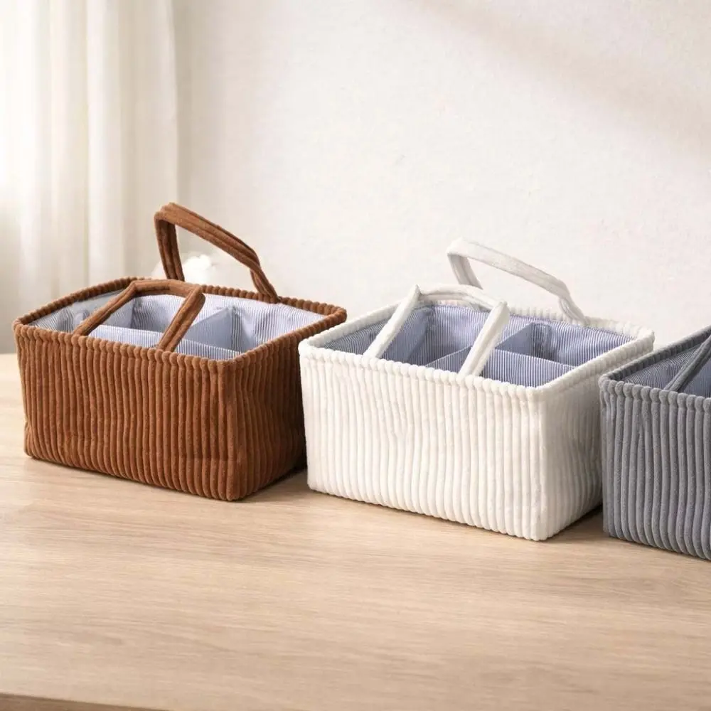 Corduroy Baby Diaper Caddy Organizer Large-capacity Portable Nursery Storage Basket with Handle Thicken Mommy Bag