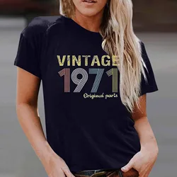 Harajuku T Shirt Women Vintage Print 1971 Original Parts Tee Cute Tee Short Sleeve Round Neck Casual Streetwear T-shirt