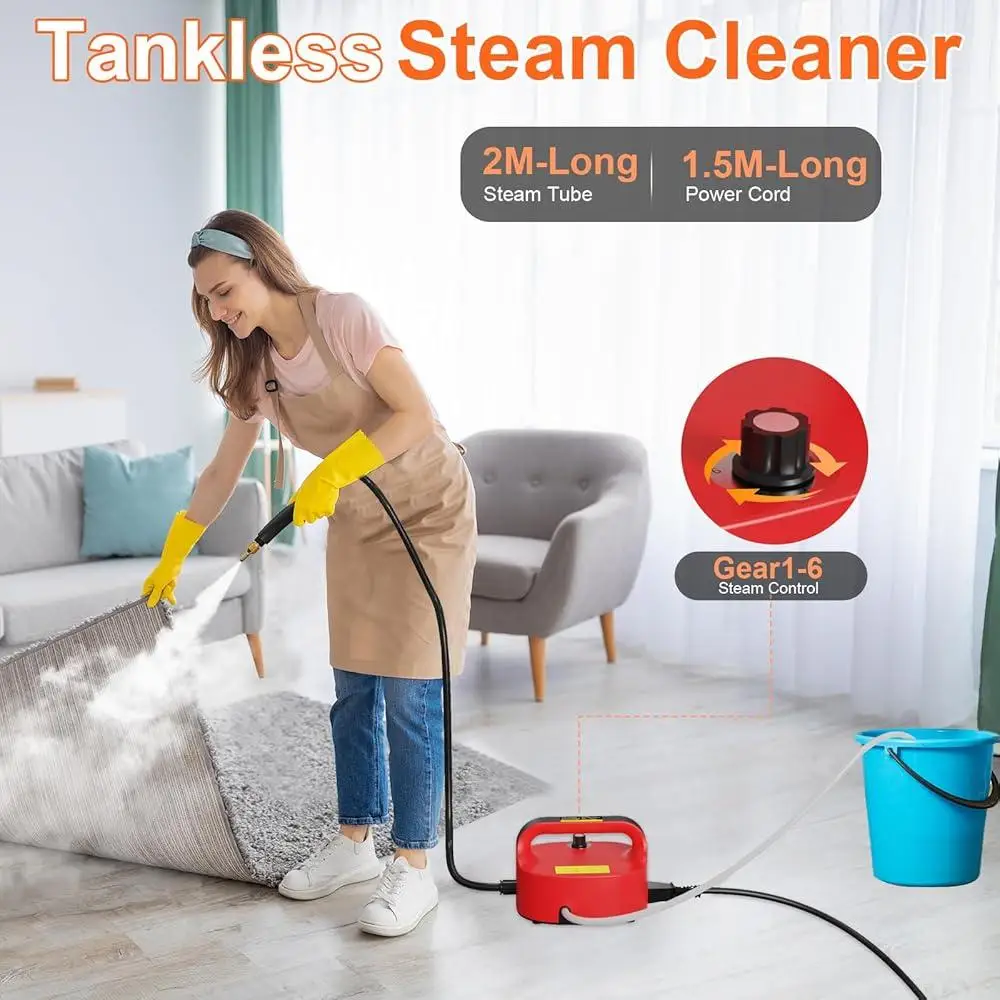 2500W High Temperature Handheld Steam Cleaner Portable High Pressure Steamer Deep Cleaning Couch Grout Appliances Rapid Heat Up
