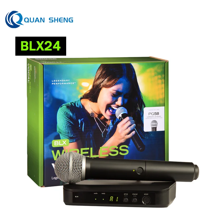 

BLX24 BETA58 Wireless Karaoke Mic System 2 Channel Uhf Wireless Handheld Metal Microphone for Live Vocals Voice