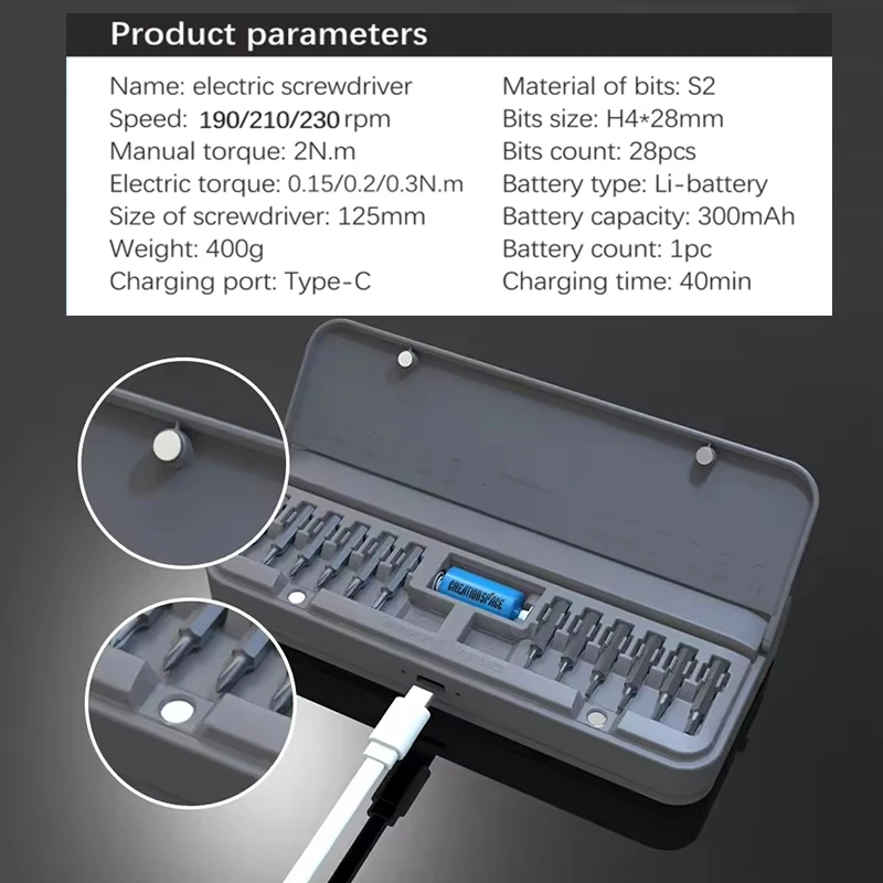 USB-Akku-Mini-Elektro-Präzisions-Magnetschraubendreher-Set mit Bits