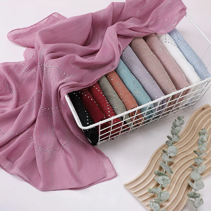 Shiny Plain Wrinkle Shimmer Shawls Scarf Women Muslim Hijab Ramadan Long Soft Spring Wrap Headband Abaya Bufandas Islam Hijab view 2