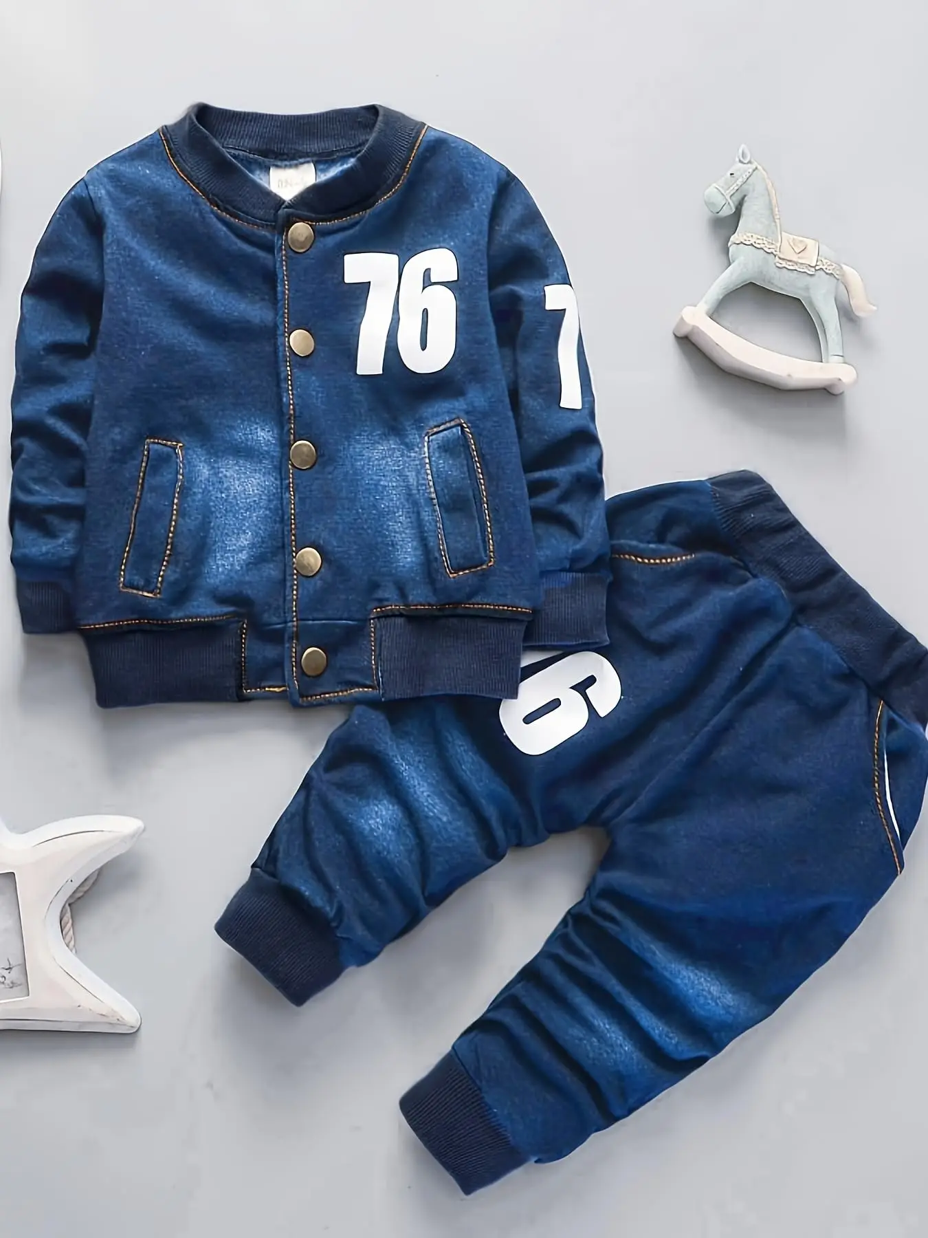 Baby Boys Clothing Spring Autumn Printed Denim Jacket+Denim Pants Toddle Infant Casual Two-Piece Clothes Sets