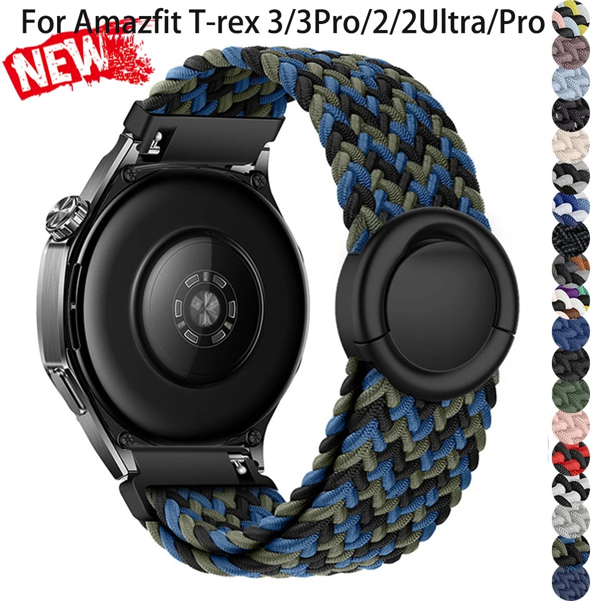 Magnetic Braided Nylon Band for Huami Watch Amazfit T-rex 3Pro/3 Elastic Sport Strap for T-rex 2 Ultra/2/Pro Colorful Bracelet