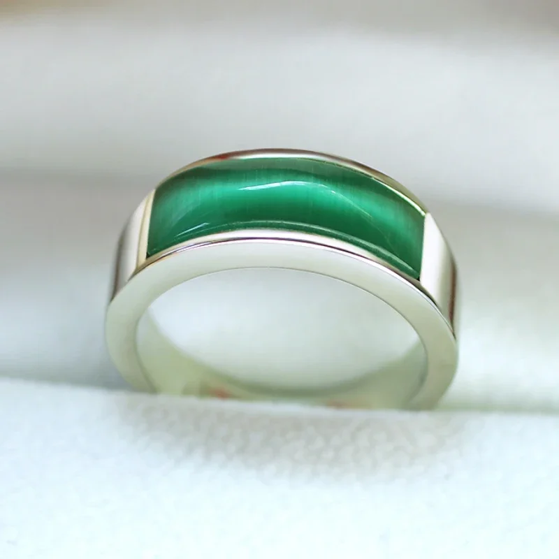 Natural Green Cat Eye Stone Man Ring Gold Silver Color High-end Stainless Steel  Jewelry Rings Gifts for Men Women 2024 Trendy