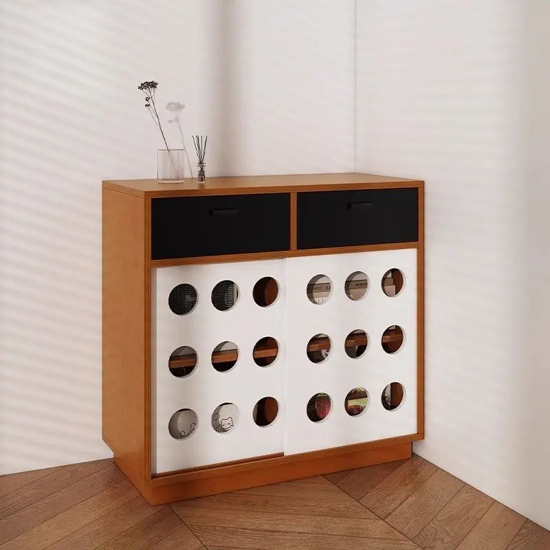Nordic-style four-compartment cabinet solid wood retro magazine cabinet living room storage sideboard