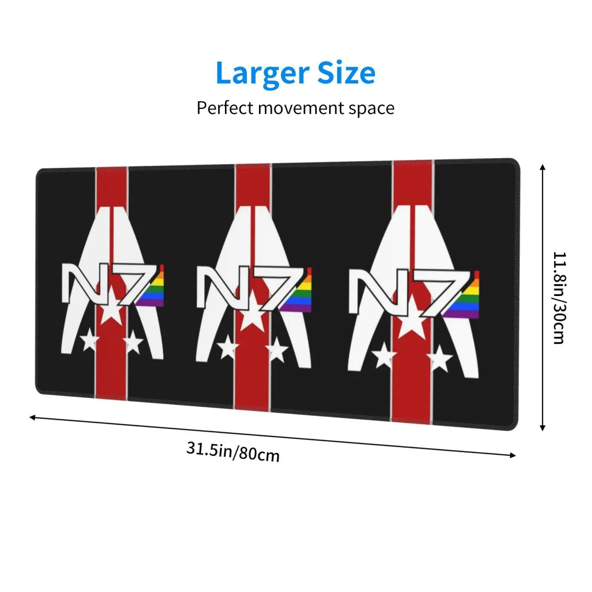 Large Mouse Pad N7 Pride, Mass Effect Gamer PC Laptop Mats Keyboard Carpet Computer Gaming Office Accessories Desk Mat
