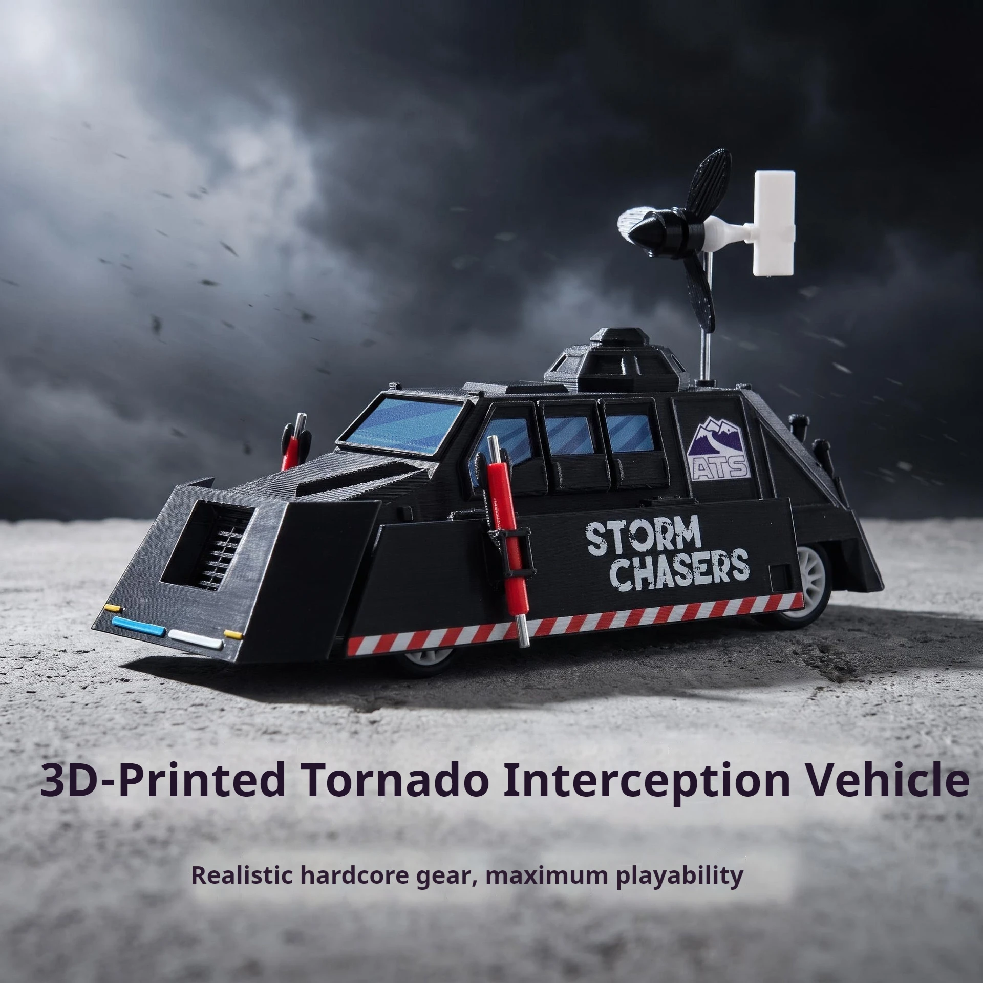 Storm Chasers Tiv2 Tornado-Intercept-Fahrzeugmodell mit beweglichen Rädern, farbige Lackierung, Sammlerfigur, Desktop-Dekoration