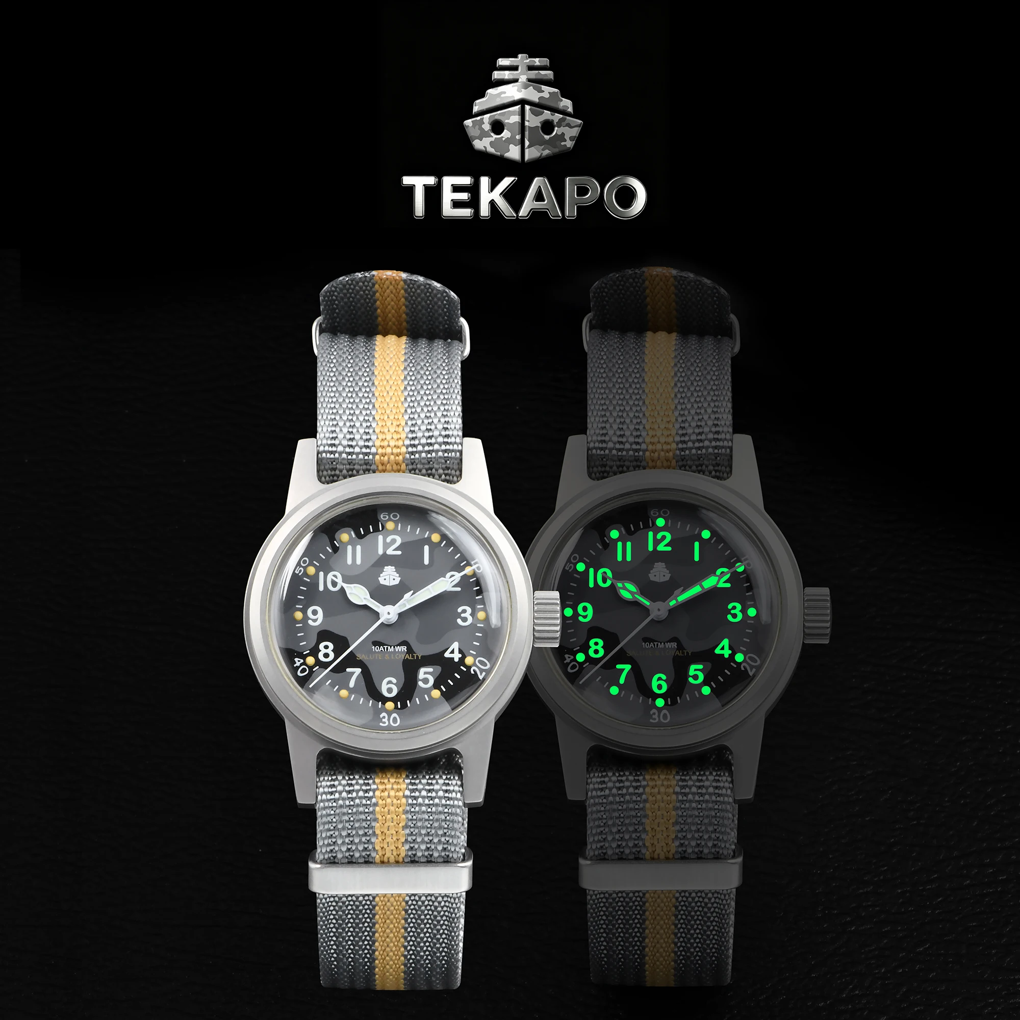 TEKAPO Replica World War II Retro Military Watch 36mm With 100m Waterproof Canvas Strap 316 Steel C3 Night Light