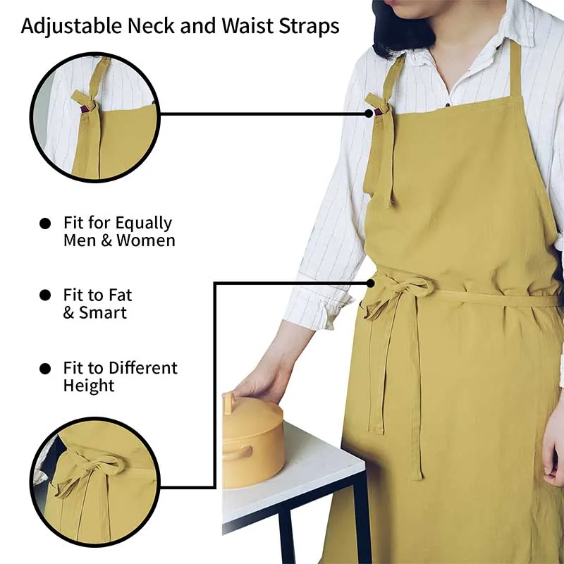 Lightweight Thin Pure Cotton Kitchen Apron for Women with Pocket Solid Color Sleeveless Pinafore for Cooking Cleaning Baking