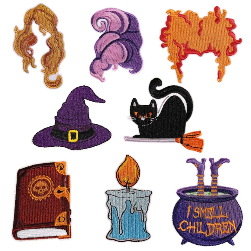 10 Pcs Halloween Badges Embroidery Patches Embroidered Clothing Hat Bag Shoe Repair Material Phone Gift Box Decor DIY Accessory