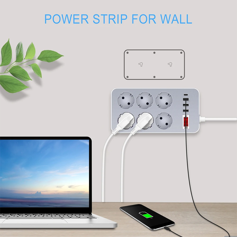 Us/eu Steckdosen leiste 10a 110V 220V 3 USB Typ C Power Smart Patch Panel 2000W Überspannung schutz Stecker Lade steckdose