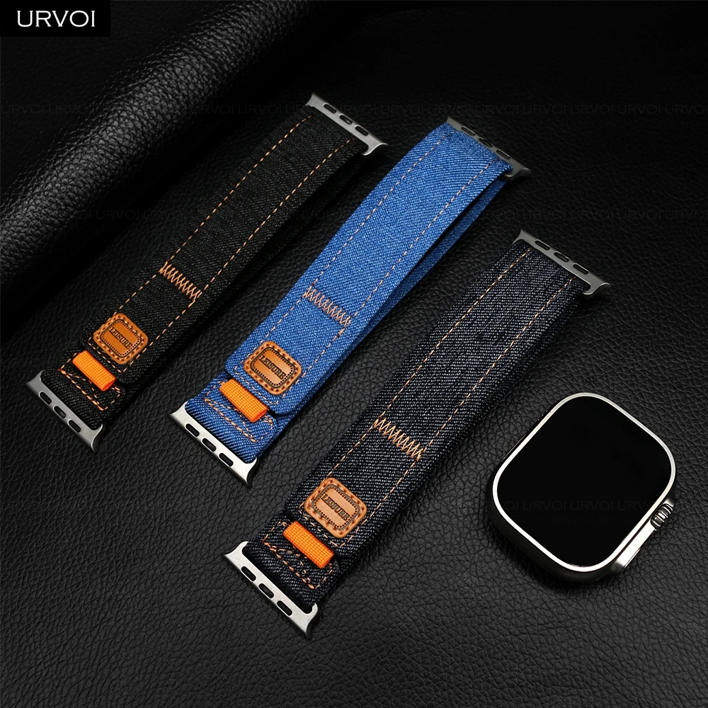 URVOI Armband für Apple Watch Ultra 2, Serie 10, 9, 8, 7, 6, SE 5, 4, Canvas-Schlaufe für iWatch Denim-Band, langlebiges Armband im Outdoor-Stil