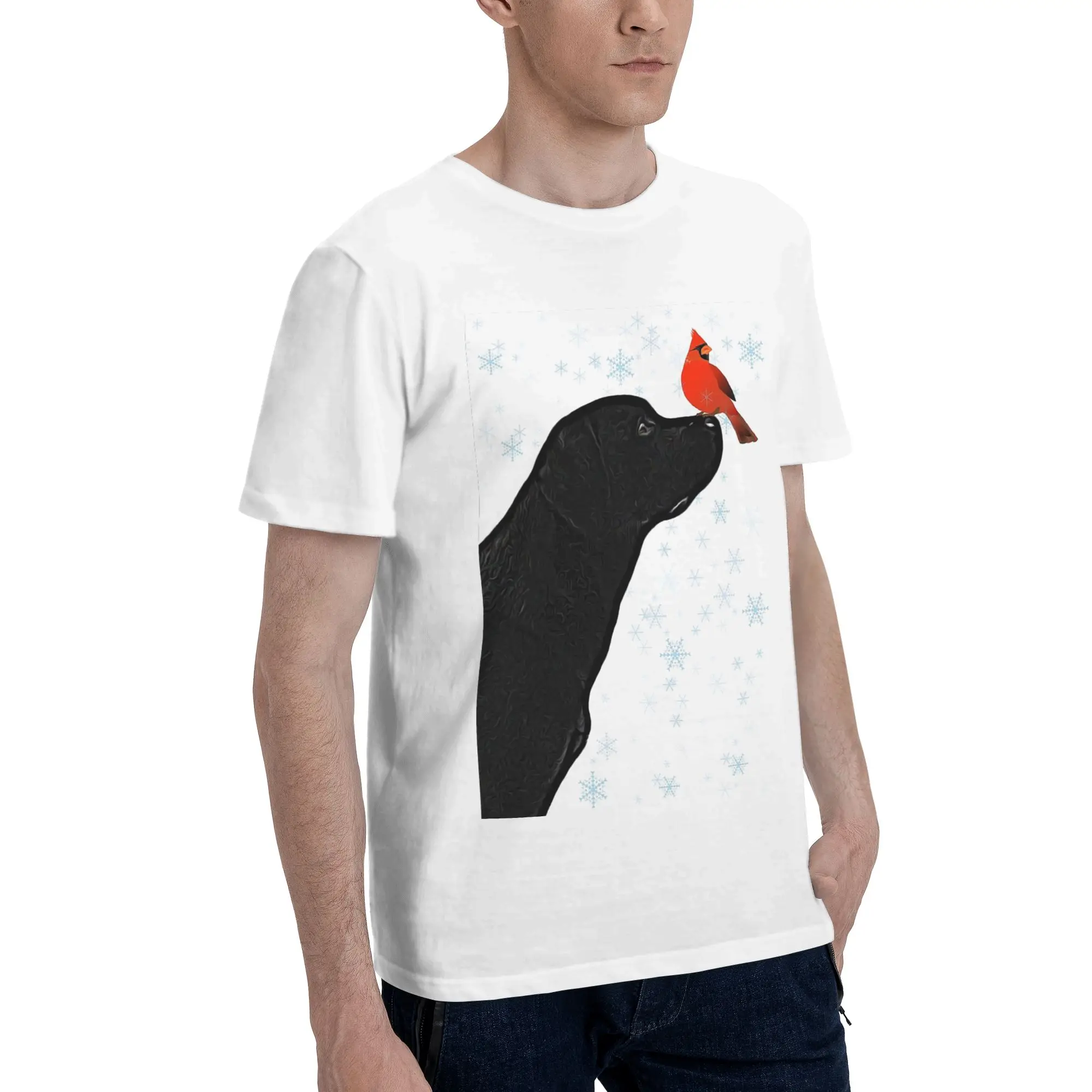 

Black Labrador Christmas and Cardinal Bird Men T-Shirt Oversized T Shirts Men's Round Neck Cotton Tees Short Summer Male