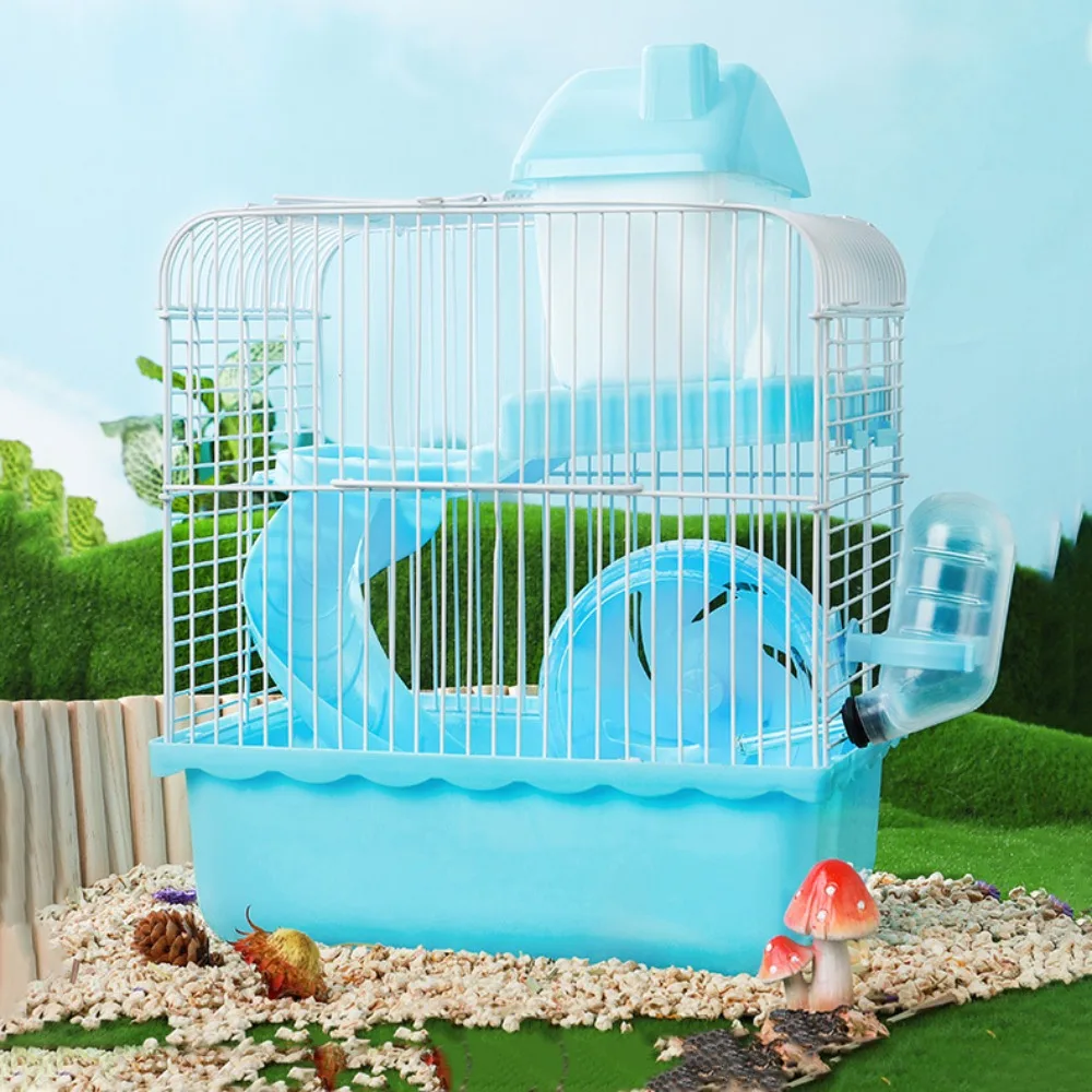 

Ventilation Hamster Double-storey Villa Removable Feeding Bottle Pet Castle Cage with Running Wheel with Handle