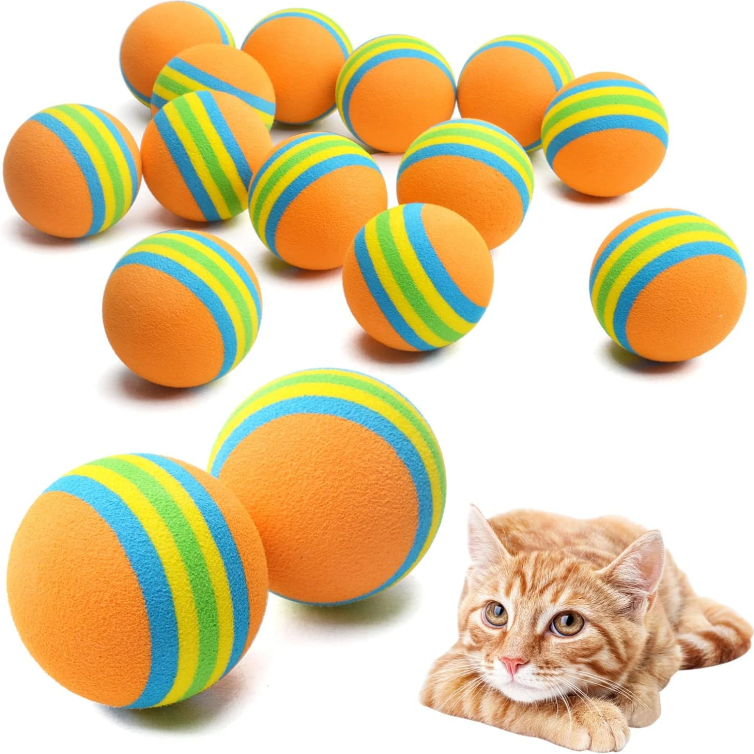 olorful Interactive Cat Toy Balls for Small Dogs, Puppies, and Kittens - Engaging Set of 15 Soft Sponge Balls - Vibrant Rainbow