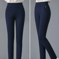 Spring Summer Pencil Pants Thichen Thin Woman Fleecing Thermal Strench OL Lady Skinny Slim Trousers Female Clothing Legging New