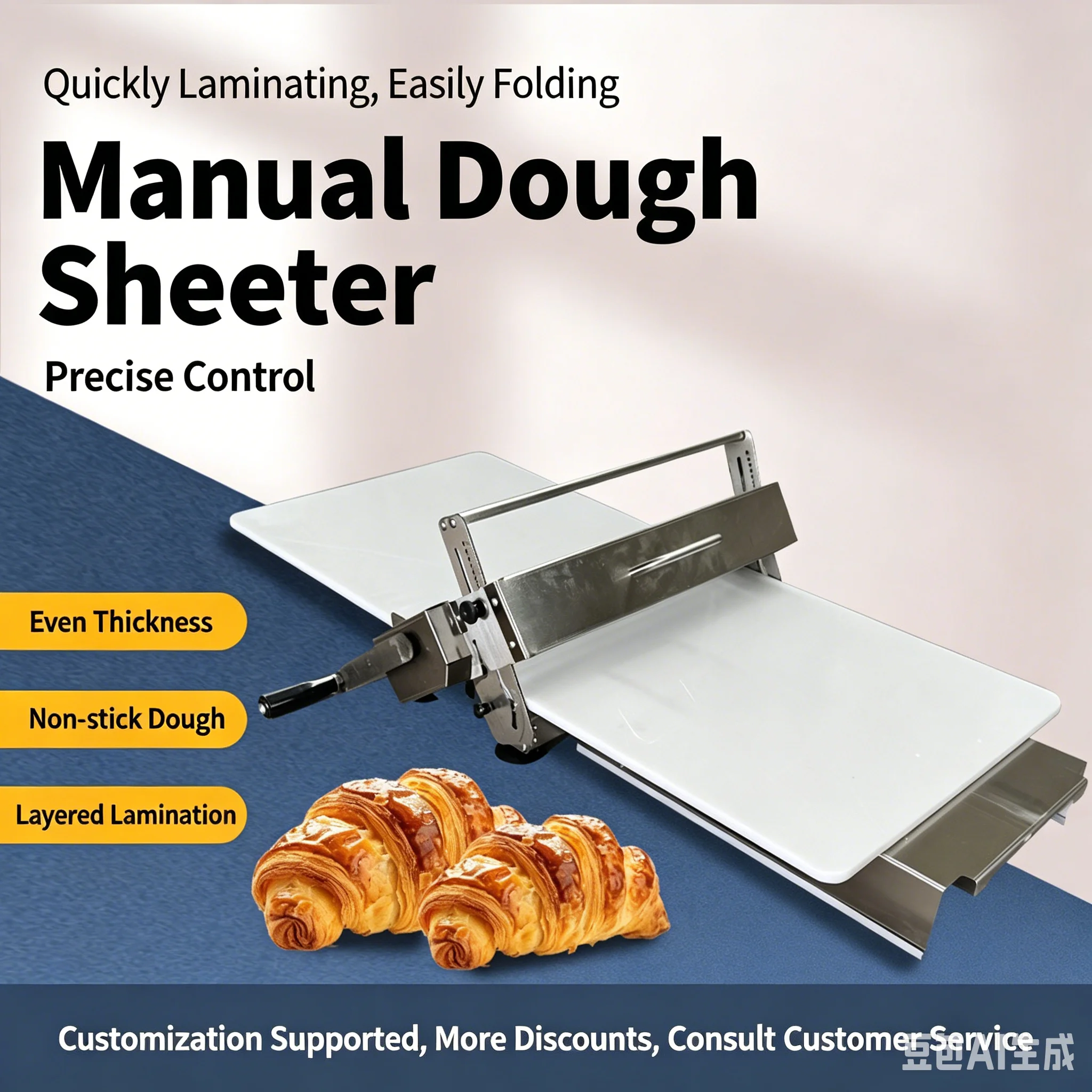 Electric Puff Pastry Machine for Household Use, Table-Top Danish Puff Pastry Maker, Small Folding Multi-Layer Pastry Machine