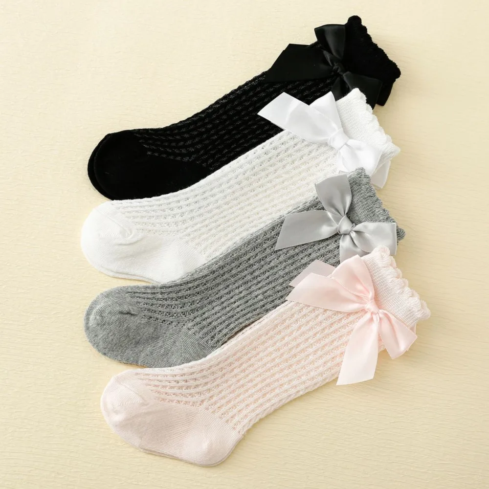 newborn baby socks mesh breathable cotton sock newborn bowknot knee high sokken for tddler new born baby girl clothes