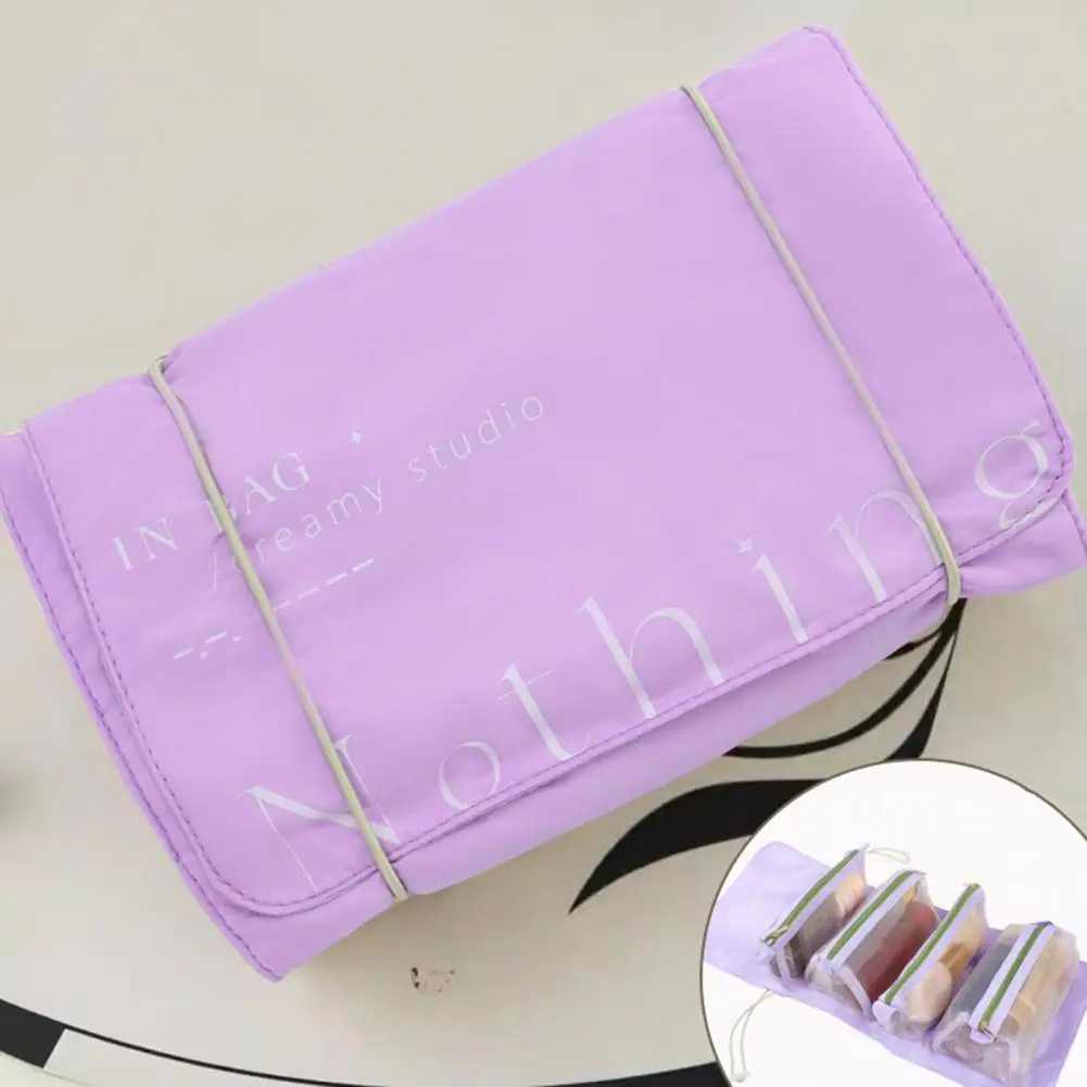 Space-saving Cosmetic Bag Travel-friendly Toiletry Bag with 4 Compartments Zipper Closure for Makeup Organization