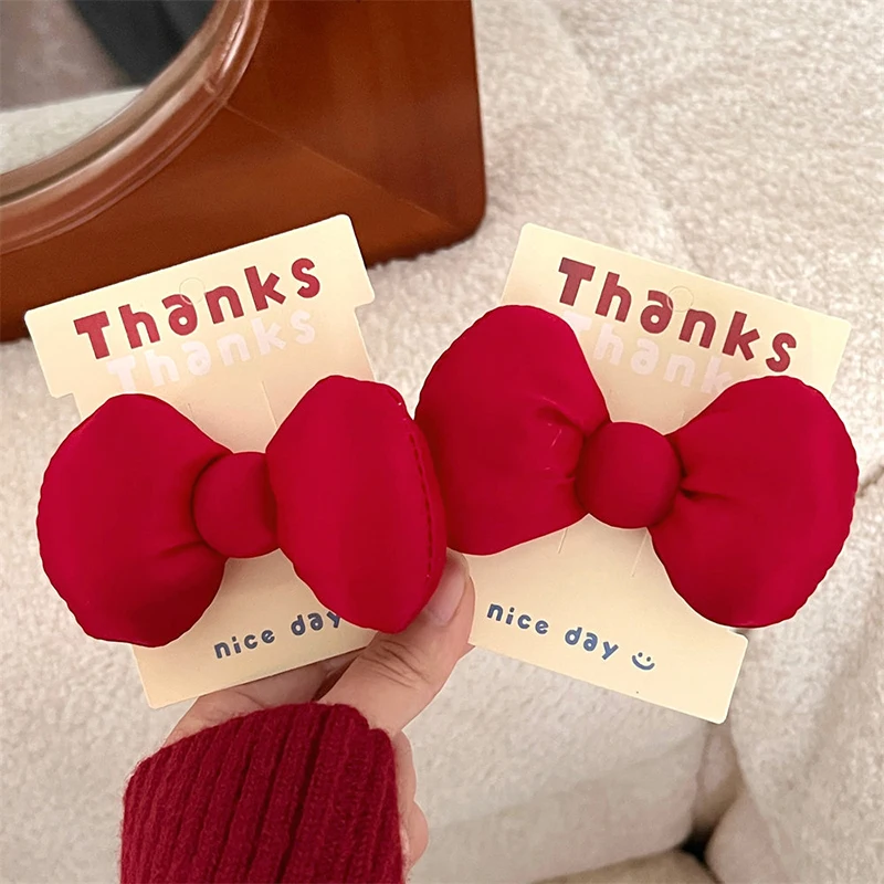 Large Size Red Bowknot Hair Clips Women Sweet Duck Bill Bangs Hairpins Girl Cotton Filling Cute Children Fashion Headwear 1/5Pcs
