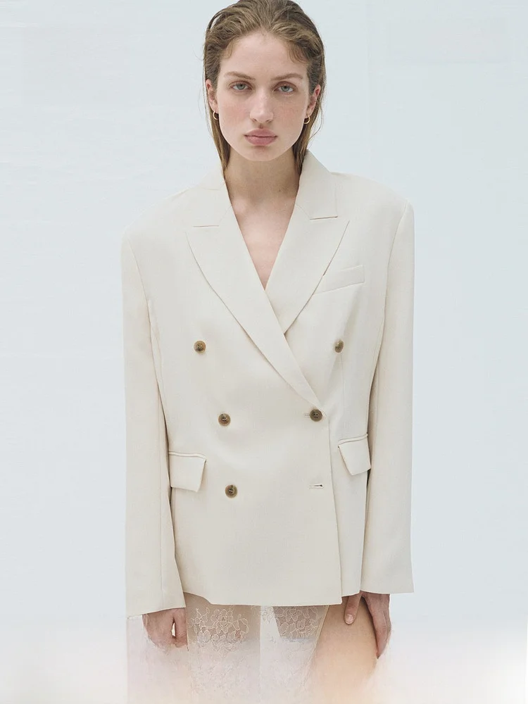 H&M Summer New Women's Casual Double-Breasted Suit 1334614 Polyester Nylon Rayon Blend Business Formal Office Ready