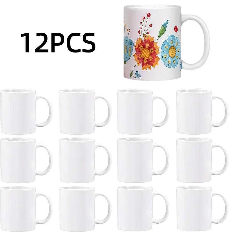 12pcs/lot 11oz White Ceramic Picture Frame Sublimation Cups, Bulk Mugs for Coffee, Tea, Latte, Soup, Milk, Hot Cocoa