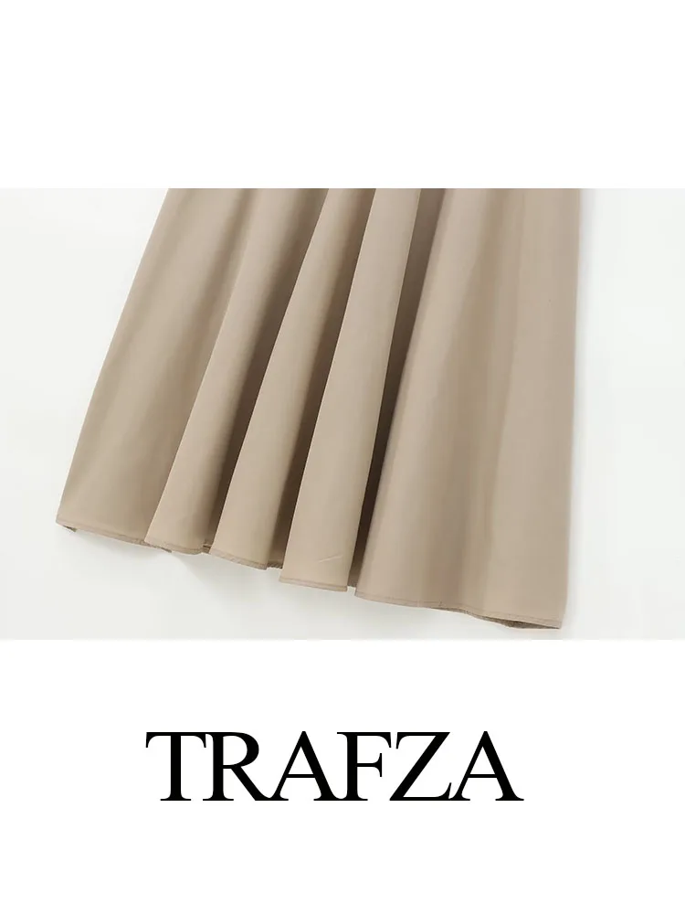 TRAFZA Women New Fashion Dresses Solid O-Neck Half Sleeves Belt Decoration Female Summer Casual Slim Long Dresses 3 Color