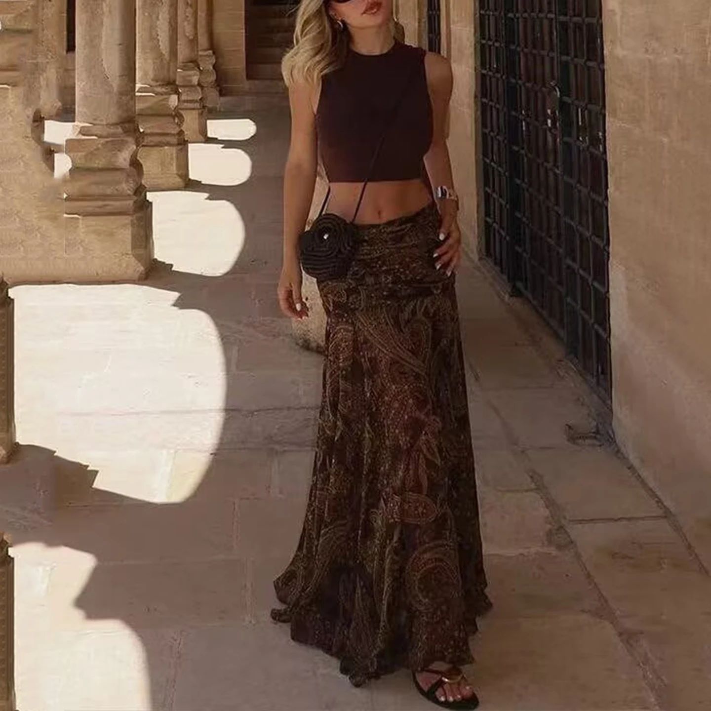 

Ele Casual High Waist Printed Slim Fit Skirt for Women Autumn 2025 Z High Quali Ladies Faion Skirts