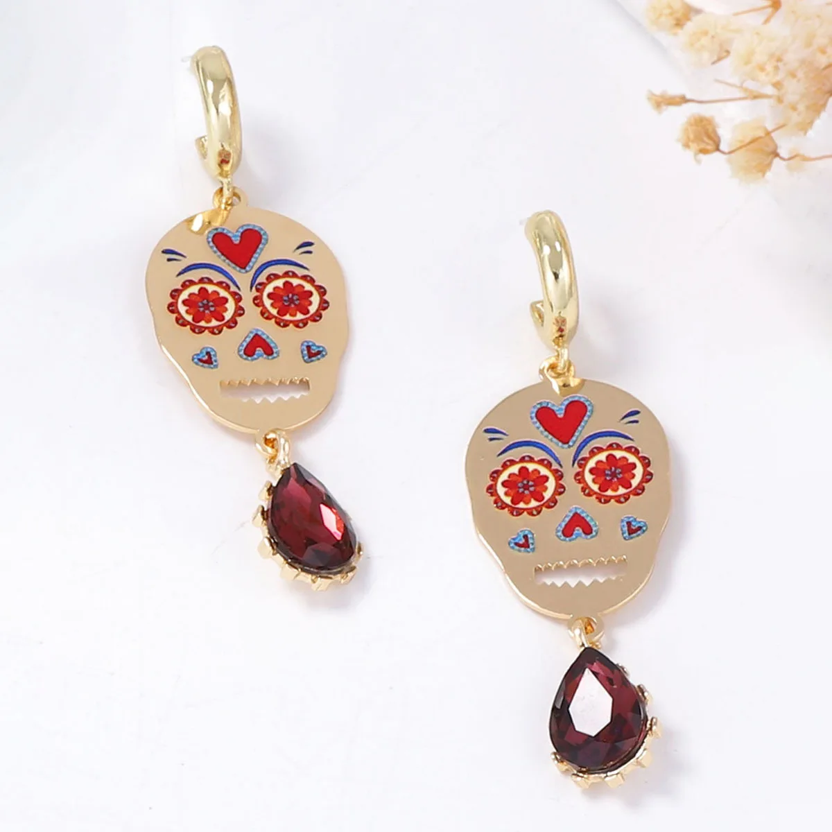 Meetvii Halloween Metal Ornament Skull Drop Earrings Micro Inlaid Zircon Water Droplet Earrings Holiday Accessories