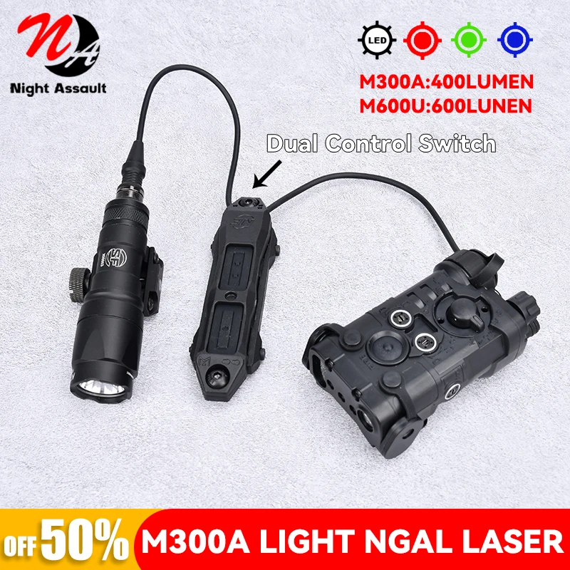 

Tactics NGAL Red Green Blue lasers Indicator Surefir M300A M600U Hunting Scout Light With Dual Control Switch Fit 20MM Rail