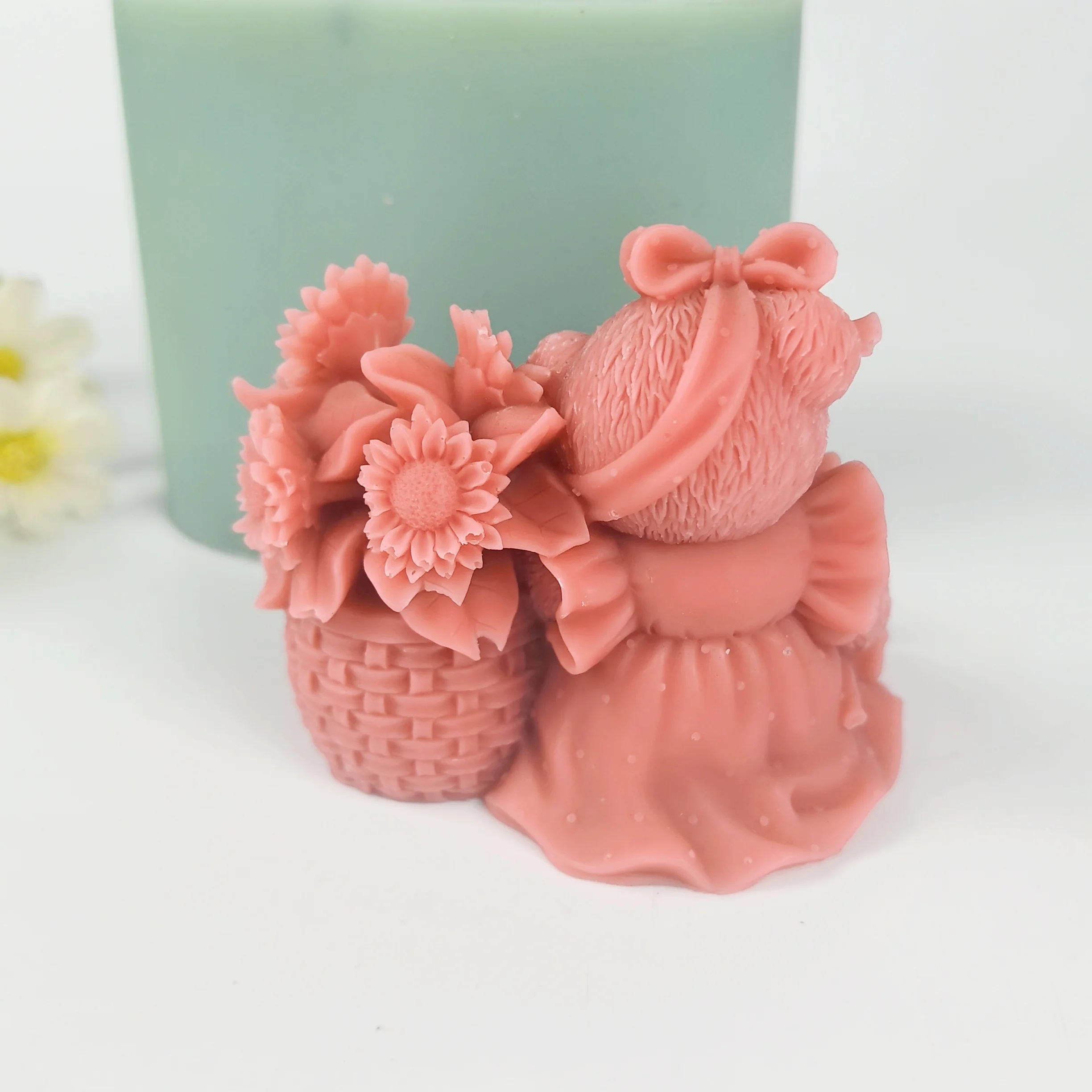 3D Animals Moulds Silicone Mold Teddy Bear Sunflower Basket Candle Soap Molds Wedding Birthday Handmade Clay Resin Mould DW0517