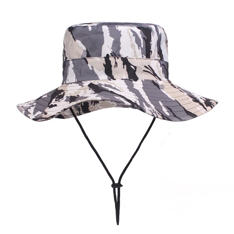 Unisex Summer Foldable Sun Wide Brim Fisherman Hat Men Women Outdoor Sport Climbing Jungle Camouflage Travel Sunscreen Cap W68