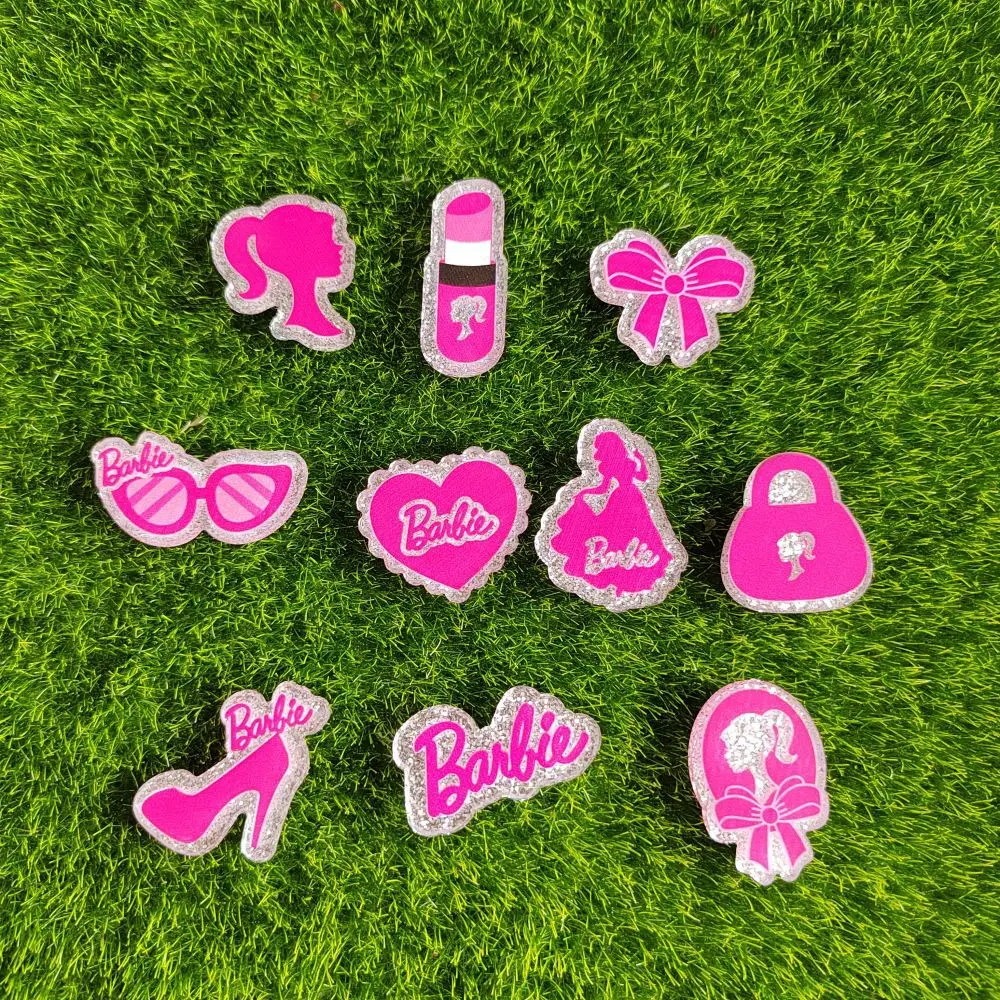 10Pcs Barbie Bow Love Lipstick Glasses Diy Water Cup Patch Accessories Kawaii Pink Phone Case Headdress Hair Rope Accessory Toys