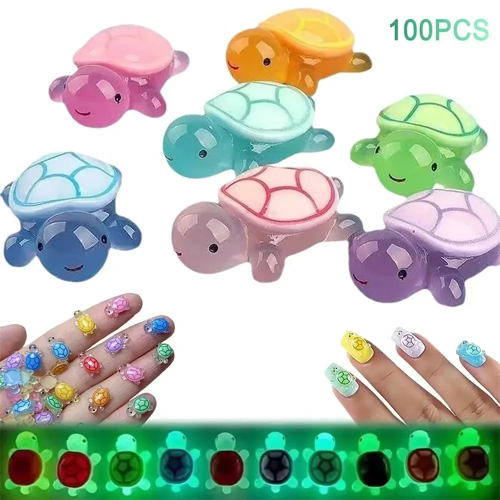 1PC Night Glow Large Turtle+100pcs Mini Luminous Turtles Figurines Resin Craft Glowing Turtle Storage Ornament Landscape Desktop