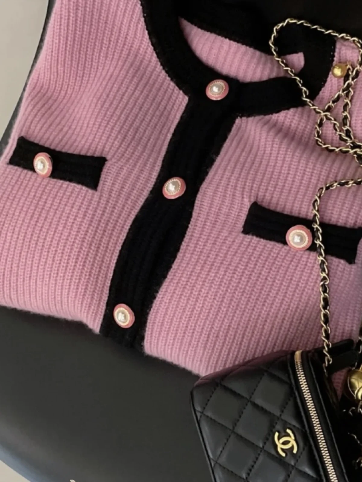 

Pink Knitted Open Cardigan Women's Faion Spring High-End round Ne Sweater Outerwear Korean Sle Loose Fit Button Detail