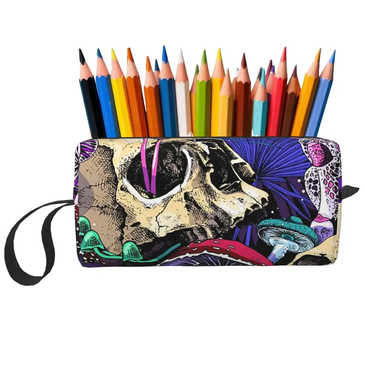 Strange Mushrooms And Skull Magic Pencil Case for Students Pen Box Pencil Bag Stationery Supplies Travel Women Cosmetic Bag