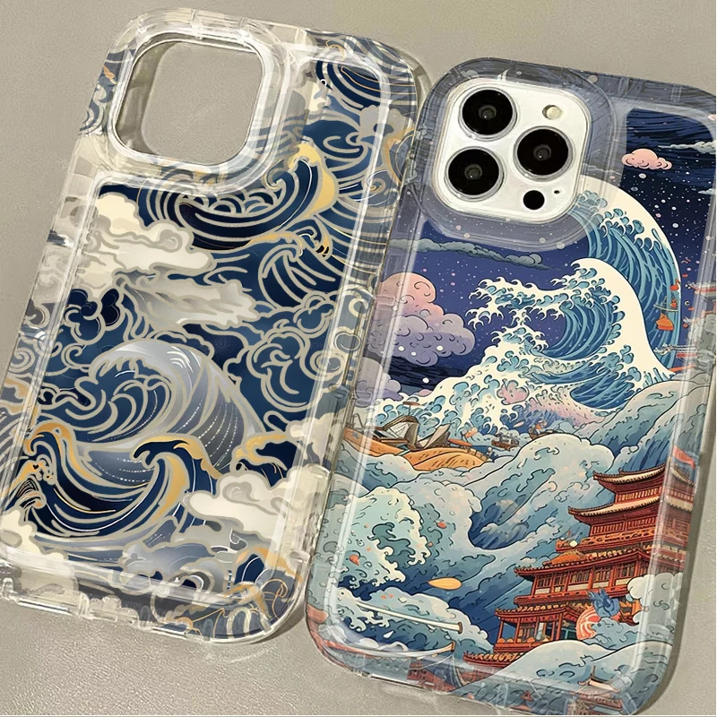 Japan Ukiyo-e Samurai Sea Case for Samsung Galaxy S24 Ultra S23 S22 S21 FE S20 Plus Note 20 10 Pro A34 A54 A33 A53 Clear Cover