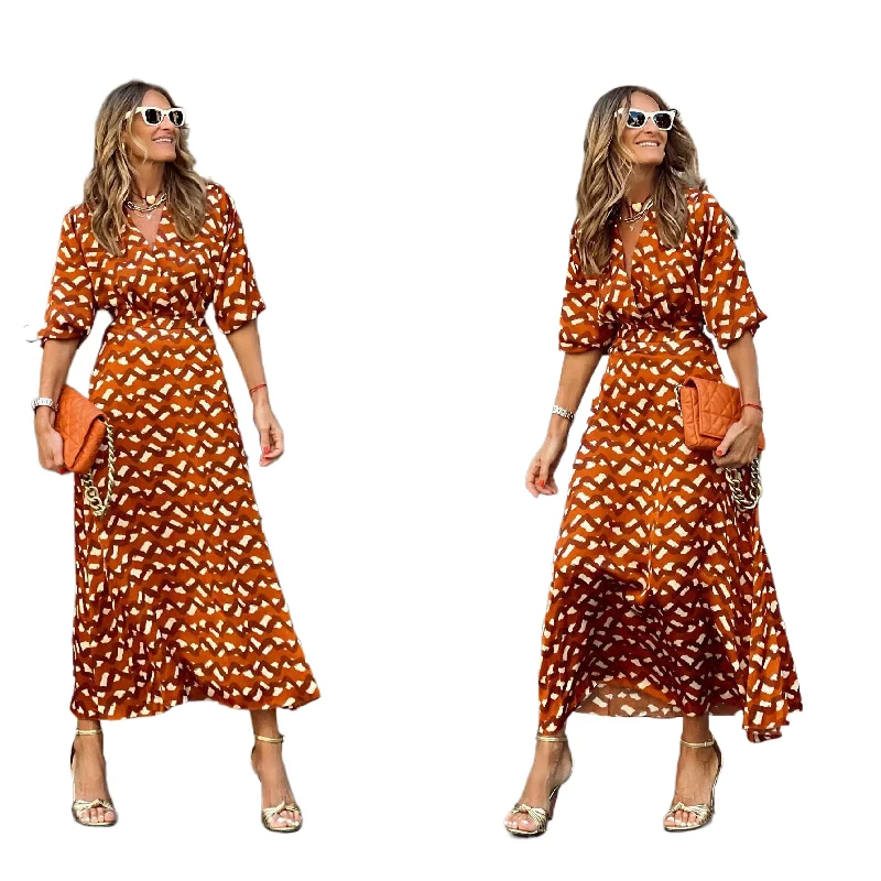 

2023 Autumn New Printed Skirts 2 Piece Sets For Women Outfit V-neck Tops A-line Skirt Set Fashion Elegant Ladies Vestidos Suits