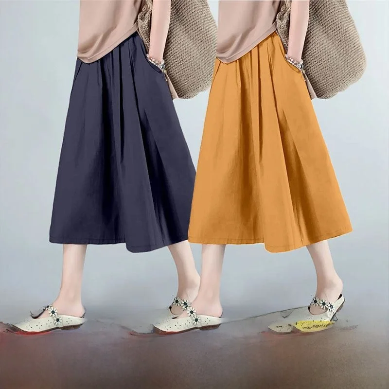 

High Waist Wide Leg Pants Elastic Waist Loose Fit Casual Trousers Summer New Style Women's Single Two-Piece Cotton Blend