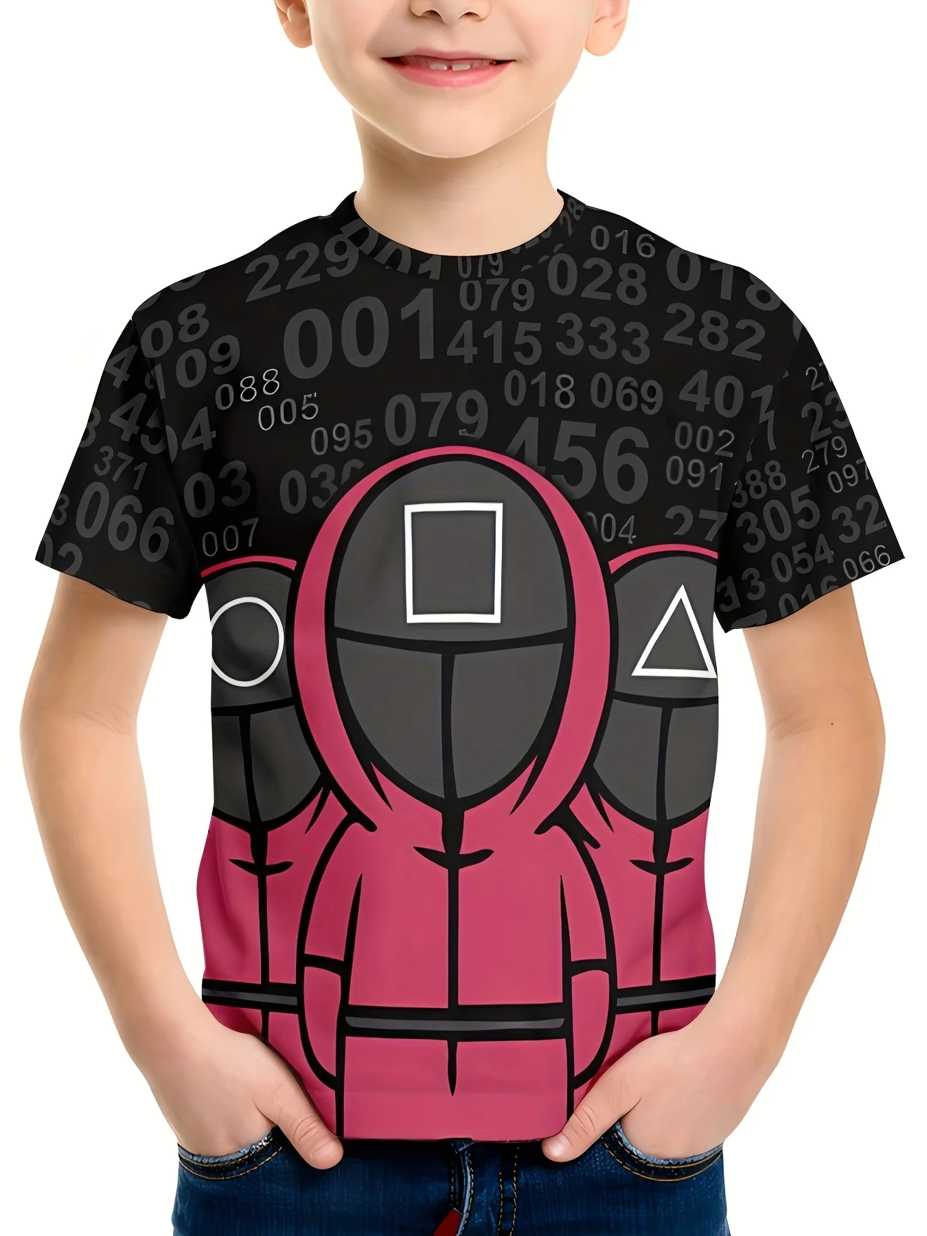 1pc Boys' Digital Character 3D Print T-Shirt, Casual Slight Stretch Breathable Round Neck Tee, Summer Outdoor Kids' Wear