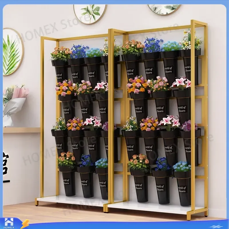 Multi Layer Wrought Iron Flower Stand Floor to Ceiling Plant Display Rack Ladder Style Bucket Holder Space Saving Shelf for