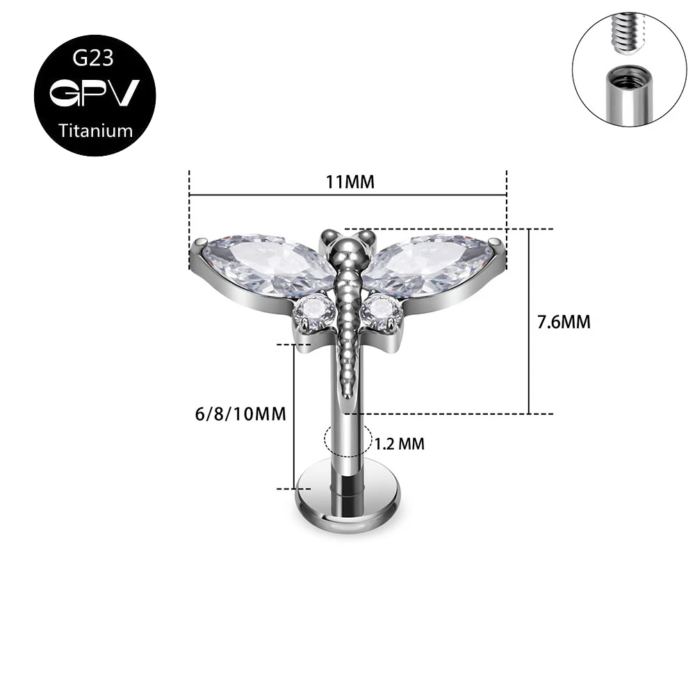 Wholesale ASTM G23 Titanium Dragonfly Luxury ZC Earnail Fashion Women's Perforated Jewelry Ear Cartilage Nail Lip Nail