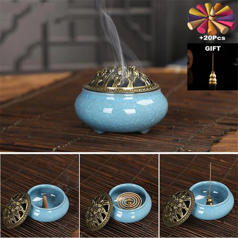 Tower Incense Gift Portable Porcelain Censer Buddhism Holder Home Tea House Yoga Studio Pet