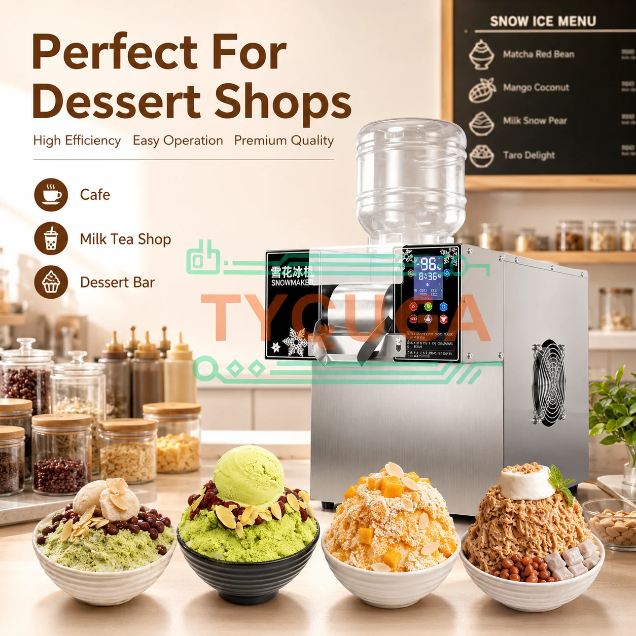Commercial Snowflake Ice Maker Air Cooling Stainless Steel Body Optional Touch Screen Control For Milk Bingsu Dessert Shop Use